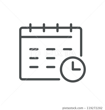 Calendar Icon with Clock for Time Management, Event Scheduling, and Deadline Tracking. Editable Line Vector Calendar Symbol. Calendar Icon with Clock for Time Management, Event Scheduling, and Deadline Tracking. Editable Line Vector Calendar Symbol. 119272282