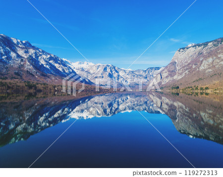 Mountain lake with reflection. Nature landscape. Lake Bohinj, Slovenia, Europe 119272313