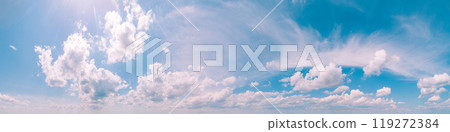 Blue sky with clouds. Cloudy sky background. Horizontal banner 119272384