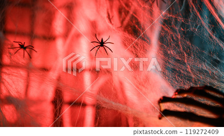 skeleton hand touches cobwebs in the halloween night skeleton hand touches cobwebs in the halloween night 119272409