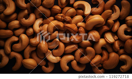 Cashew nuts background. Healthy snack concept. Organic cashew. Generative AI 119272718