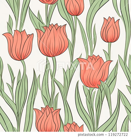 Tulip flower seamless pattern. Floral seamless background. Generative AI 119272722