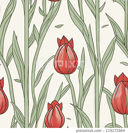 Tulip flower seamless pattern. Floral seamless background. Generative AI 119272864