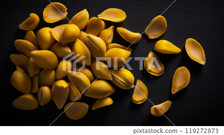 Ginkgo nuts on dark background. Generative AI 119272873