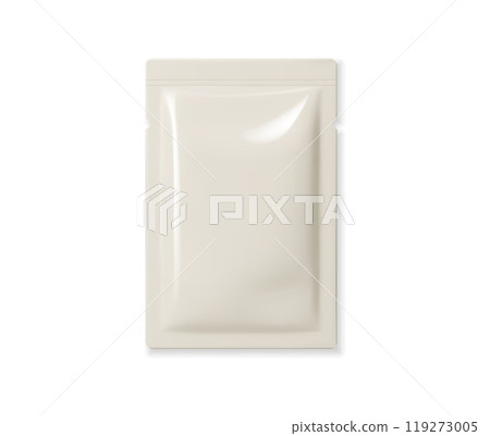 Mayonnaise sauce package, realistic 3d vector white sealed pouch packaging mockup for product branding presentation in food industry. Isolated rectangular foil pack container filled with mayo sauce 119273005