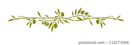 Olive leaves frame border line or divider of vector tree branches and vines with green olive fruits. Vegetable oil label frame border line, italian restaurant menu divider or wedding invitation decor Olive leaves frame border line or divider of vector tree branches and vines with green olive fruits. Vegetable oil label frame border line, italian restaurant menu divider or wedding invitation decor 119273066