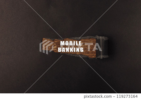 A wooden object with the words mobile banking written on it 119273164