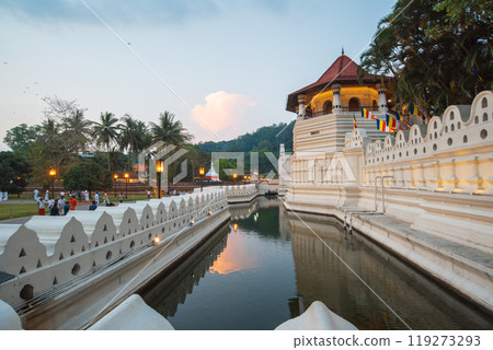 Kandy, Sri Lanka - March 31, 2019: Tourists and Worshipers Visiting the Temple of the Sacred Tooth Relic in Kandy, Sri Lanka 119273293