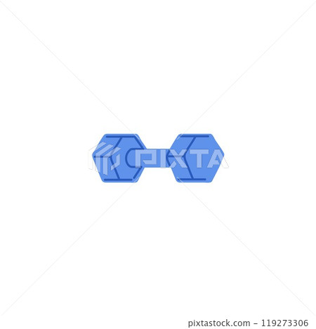 Blue color dumbbell icon, sport equipment for exercise with weights, workout, vector fitness tool for strength training Blue color dumbbell icon, sport equipment for exercise with weights, workout, vector fitness tool for strength training 119273306