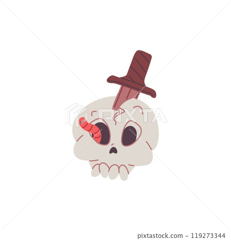 Vector image of a skull with a crack and a worm in the eye socket 119273344
