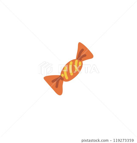Vector image of an oval candy in a striped package on a white background. 119273359
