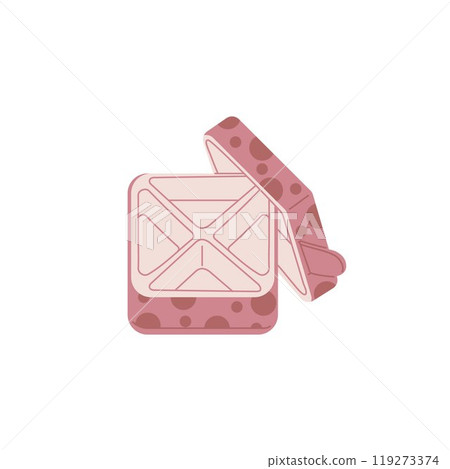 Empty opened bento box vector icon, cartoon lunchbox with dots pattern, kid food container with lid and divided sections 119273374