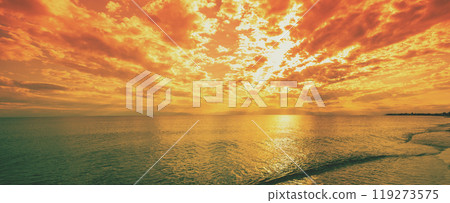 Seascape in the early morning. Sunrise over the sea. Nature landscape. Horizontal banner 119273575