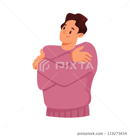 Man Hugging Himself as Self Embrace Gesture Vector Illustration 119273634