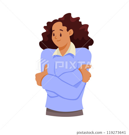 Woman Hugging Herself as Self Embrace Gesture Vector Illustration Woman Hugging Herself as Self Embrace Gesture Vector Illustration 119273641