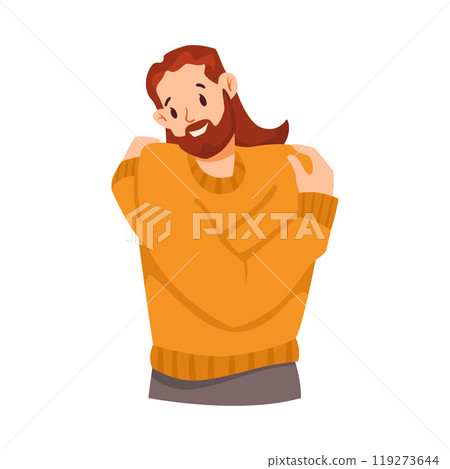 Bearded Man Hugging Himself as Self Embrace Gesture Vector Illustration Bearded Man Hugging Himself as Self Embrace Gesture Vector Illustration 119273644