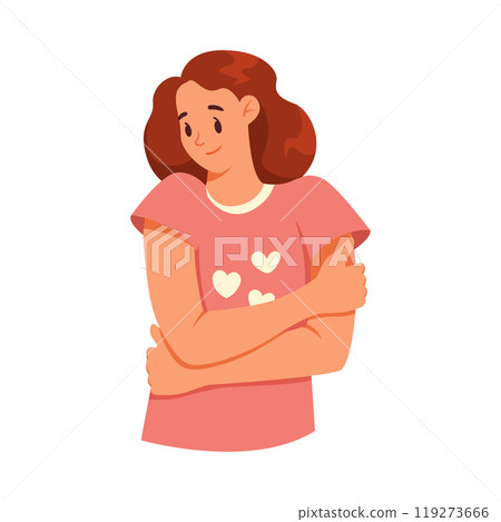 Woman Hugging Herself as Self Embrace Gesture Vector Illustration 119273666