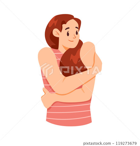 Woman Hugging Herself as Self Embrace Gesture Vector Illustration Woman Hugging Herself as Self Embrace Gesture Vector Illustration 119273679