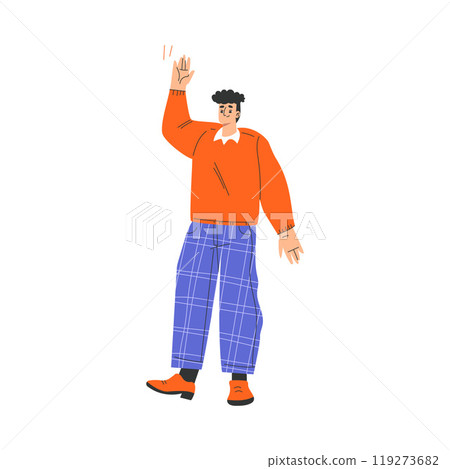 Man Greeting Gesture Give High Five Feel Positive Emotion Vector Illustration Man Greeting Gesture Give High Five Feel Positive Emotion Vector Illustration 119273682