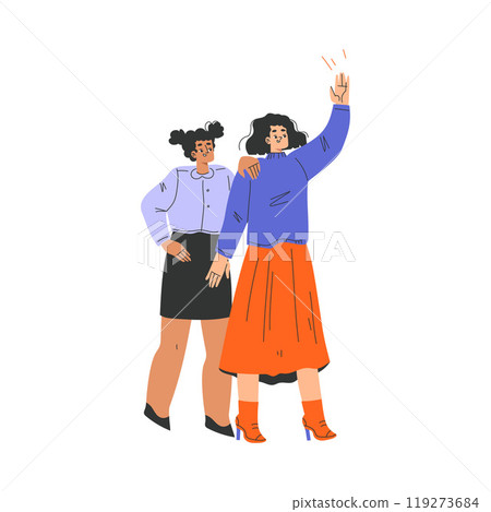 Woman Greeting Gesture Give High Five Feel Positive Emotion Vector Illustration 119273684