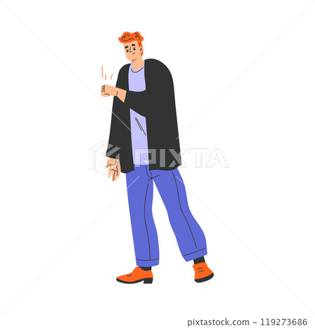 Man Greeting Gesture with Hand Fist Feel Positive Emotion Vector Illustration 119273686