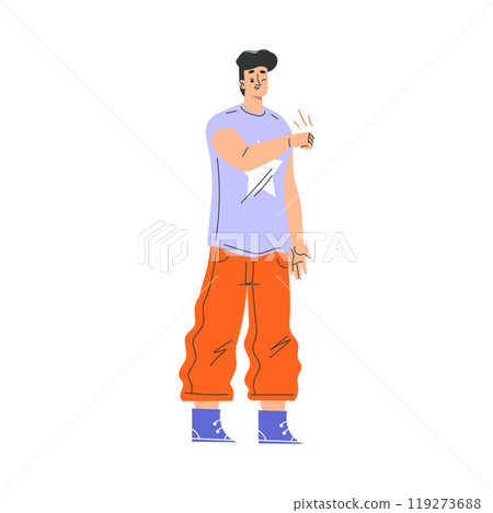 Man Greeting Gesture with Hand Fist Feel Positive Emotion Vector Illustration Man Greeting Gesture with Hand Fist Feel Positive Emotion Vector Illustration 119273688