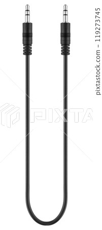 Cable with 3.5mm audio connector, insulated on white background 119273745