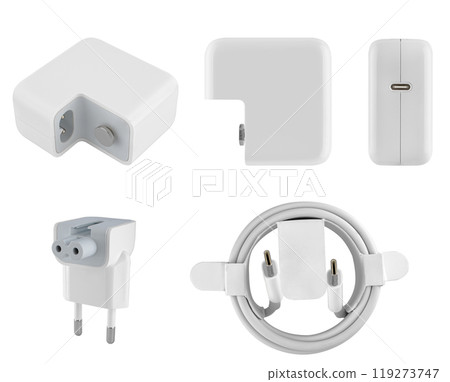 Power adapter for tablet laptop, on white background in insulation Power adapter for tablet laptop, on white background in insulation 119273747