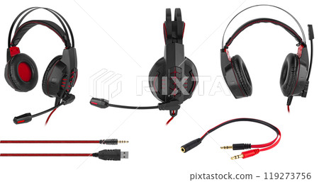 computer wired headphones, on a white background in insulation computer wired headphones, on a white background in insulation 119273756