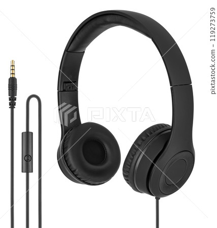 Wired headphones, computer accessory, in isolation on a white background 119273759
