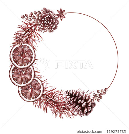 Watercolor Christmas wreath. Monochrome isolated illustration in vintage style for design of cards, holiday posters, textiles Watercolor Christmas wreath. Monochrome isolated illustration in vintage style for design of cards, holiday posters, textiles 119273785