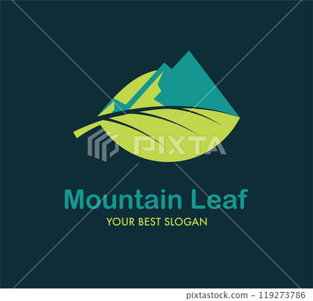 Green Adventure Logo, Mountain Contour with Leaf for Eco business design Green Adventure Logo, Mountain Contour with Leaf for Eco business design 119273786