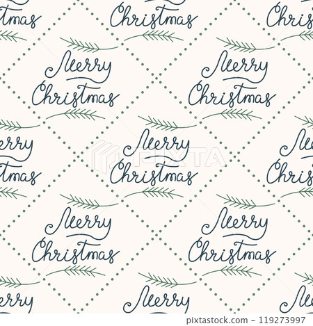 Simple Christmas vector seamless pattern. Merry Christmas wishes. Pattern in background. Vector illustration. 119273997