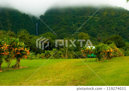 Countryside With Waterfall on the Road To Hana in Maui, Hawaii Countryside With Waterfall on the Road To Hana in Maui, Hawaii 119274031