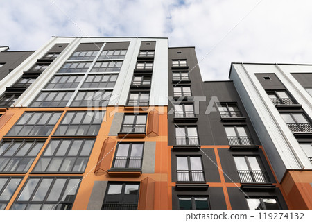 High-rise apartment buildings in a modern residential area highlighting rental and mortgage High-rise apartment buildings in a modern residential area highlighting rental and mortgage 119274132