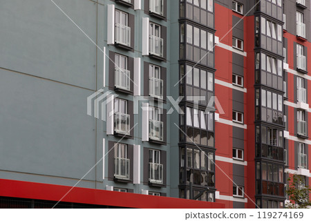 Modern high-rise residential buildings highlighting rental properties in a vibrant urban area 119274169