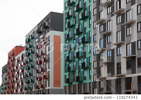 Modern high-rise apartment buildings showcasing residential living in an urban area focused on rent Modern high-rise apartment buildings showcasing residential living in an urban area focused on rent 119274341