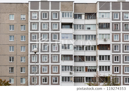 High-rise apartment buildings in a residential area showcasing rental and mortgage opportunities 119274353