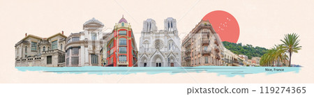 Antique houses in Nice, France, Europe. Cozy European town on French Riviera. Mediterranean chic. Vintage touristic postcard. Antique houses in Nice, France, Europe. Cozy European town on French Riviera. Mediterranean chic. Vintage touristic postcard. 119274365