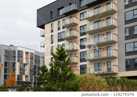 New high-rise residential buildings showcasing modern architecture and rental opportunities in an New high-rise residential buildings showcasing modern architecture and rental opportunities in an 119274379
