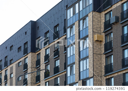 Residential high-rise buildings in an urban area showcasing modern architecture and sustainable 119274391