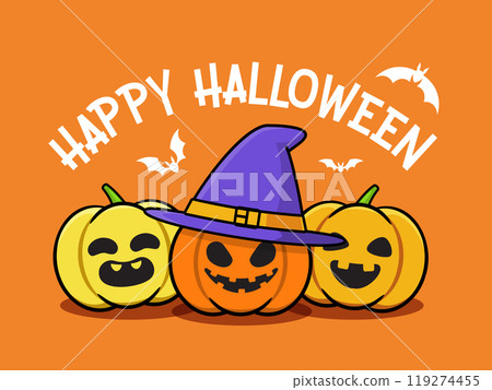 Three Halloween Pumpkins on an Orange Background. Isolated Vector Illustration. 119274455