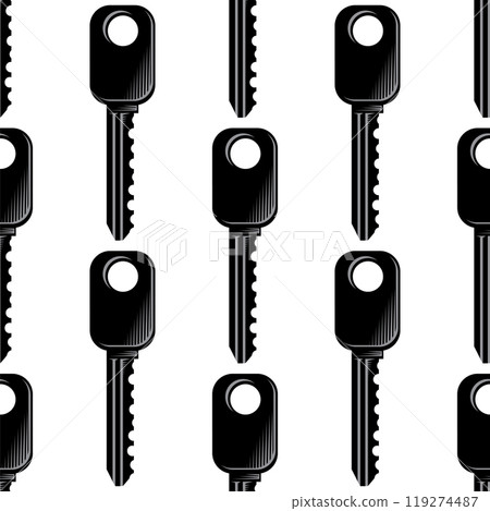 Vector key icon isolated on white background. Key icon. Lock or unlock sign. Padlock. Lock symbol. Unblock. Safety symbol. Door key. Seamless pattern. 119274487
