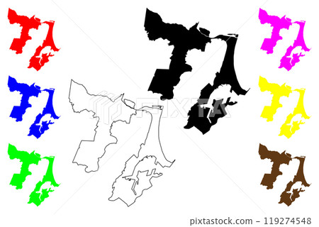 Durban City (Republic of South Africa, RSA, KwaZulu-Natal Province) map vector illustration, scribble sketch City of Durban map 119274548