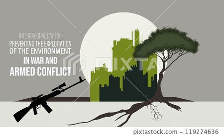 International Day for Preventing the Exploitation of the Environment in War and Armed Conflict. November 6. Holiday concept. Template for background, banner, card, poster International Day for Preventing the Exploitation of the Environment in War and Armed Conflict. November 6. Holiday concept. Template for background, banner, card, poster 119274636