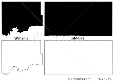 Williams and LaMoure County, North Dakota State (U.S. county, United States of America, USA, U.S., US) map vector illustration, scribble sketch map Williams and LaMoure County, North Dakota State (U.S. county, United States of America, USA, U.S., US) map vector illustration, scribble sketch map 119274734