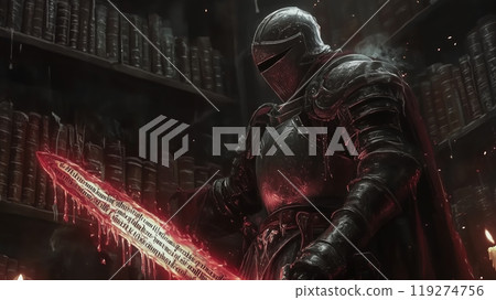 A holy knight holding a glowing sword and a shield, in the Middle Ages style. A holy knight holding a glowing sword and a shield, in the Middle Ages style. 119274756