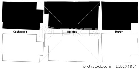 Holmes, Coshocton and Huron County, Ohio State (U.S. county, United States of America, USA, U.S., US) map vector illustration, scribble sketch map Holmes, Coshocton and Huron County, Ohio State (U.S. county, United States of America, USA, U.S., US) map vector illustration, scribble sketch map 119274814