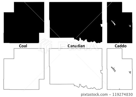 Canadian, Caddo and Coal County, Oklahoma State (U.S. county, United States of America, USA, U.S., US) map vector illustration, scribble sketch map 119274830