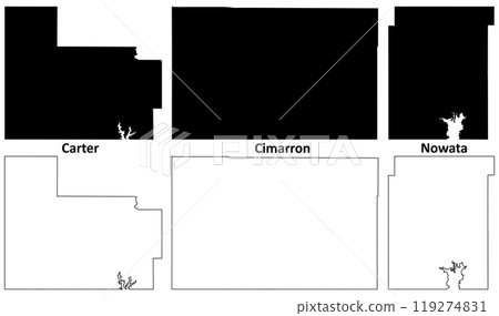 Carter, Nowata and Cimarron County, Oklahoma State (U.S. county, United States of America, USA, U.S., US) map vector illustration, scribble sketch map Carter, Nowata and Cimarron County, Oklahoma State (U.S. county, United States of America, USA, U.S., US) map vector illustration, scribble sketch map 119274831